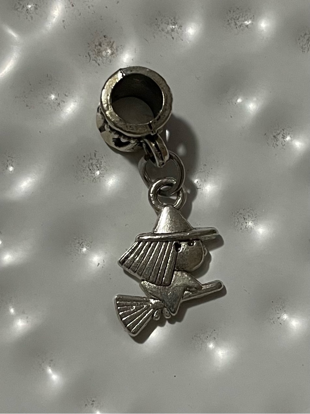 Silver Witch on Broom  Charm Pendant